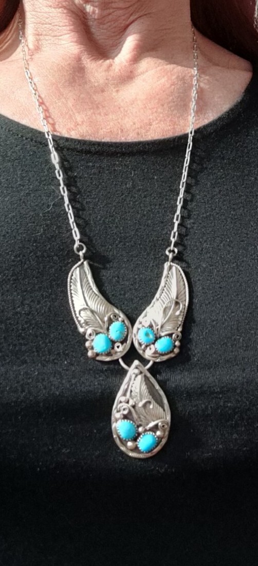Signed Vintage Pat Yazzie PY Navajo Sterling Silver Turquoise