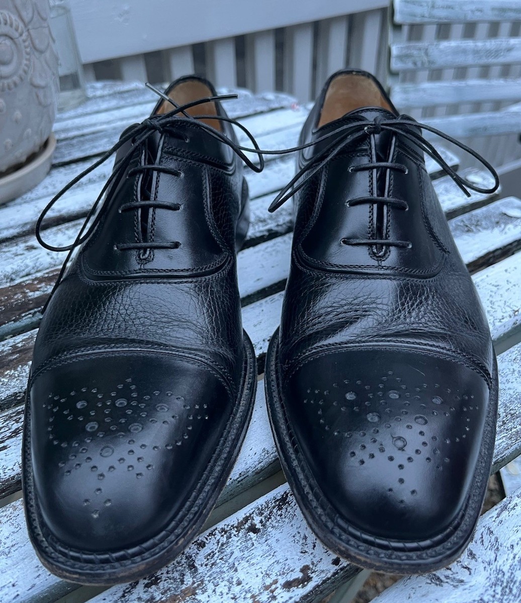 A. Testoni Black Label Men's Leather Brogue Cap Toe Shoe Size 7.5