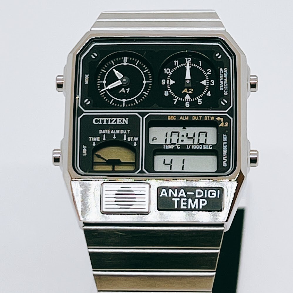 CITIZEN ANA-DIGI TEMP JG2101-78E Silver Analog Digital Watch Japan