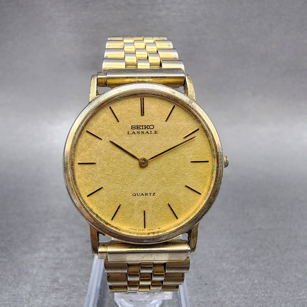 Seiko Lassale Watch Men 32mm Champagne Dial Gold Tone Round 5930