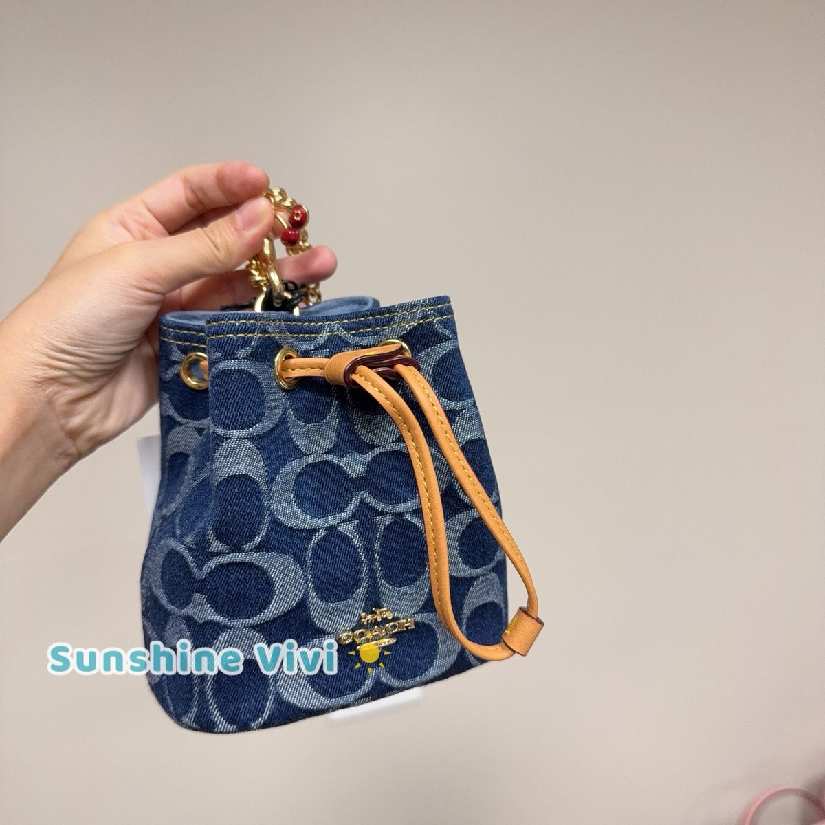 NEW Limited Coach Drawstring Wristlet In Signature Denim CZ031 | eBay