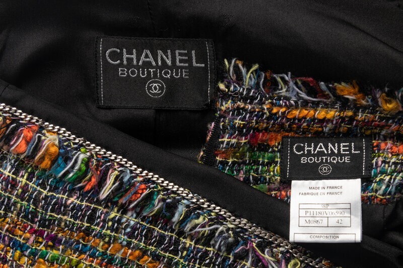 Chanel 98P Spring 1998 Runway Rainbow Tweed Skirt Suit 42 Karl