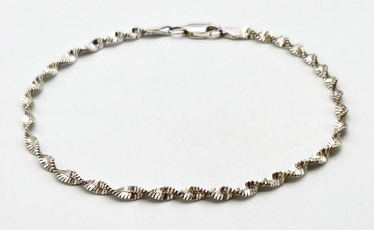 Vintage IBB 925 ITALY Sterling Silver Twisted Chain Bracelet 8 in
