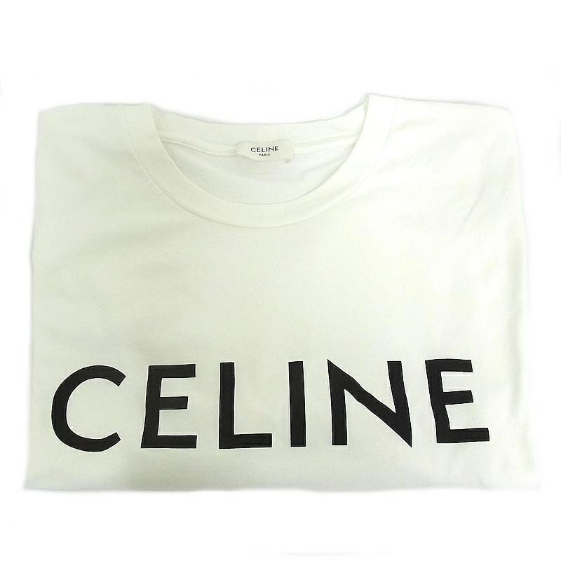 CELINE Authentic T-shirt cotton Women's Cropped White Black 8US
