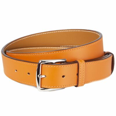 57165 auth HERMES orange Chamnix leather ETRIVIERE 32mm Belt Sz