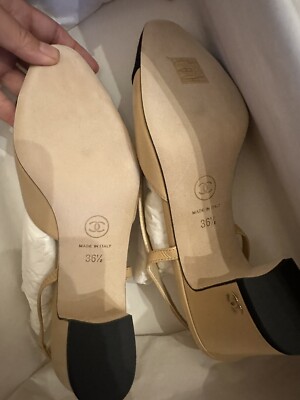 Size 36.5EU NEW CHANEL Goatskin Grosgrain Cap Toe CC Slingback