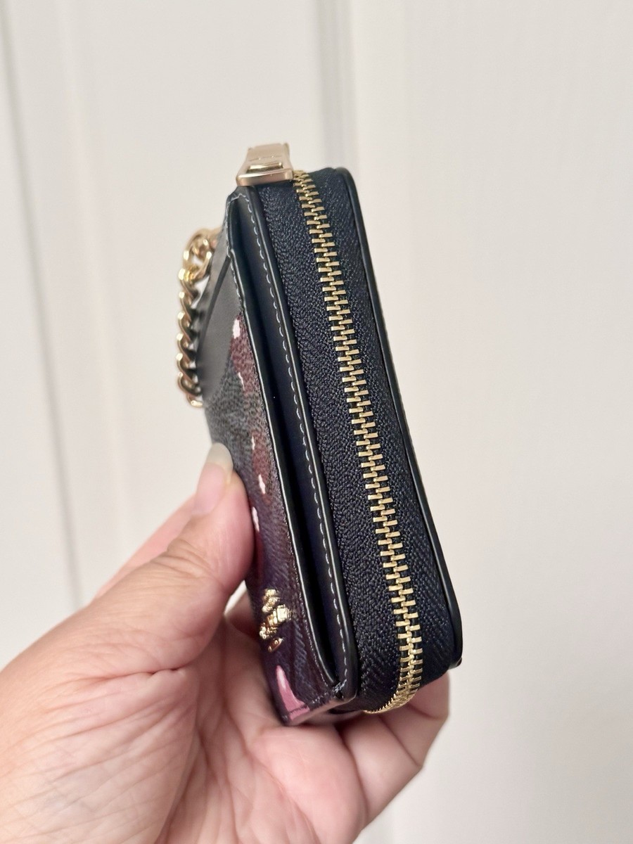 NWT Coach CZ468 Zip Card Case Signature With Cherry Mini Wallet