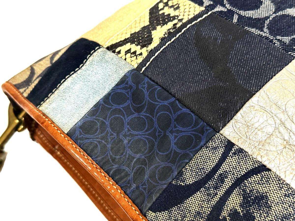 NICE Coach Vtg Y2K Denim Patchwork Whiskey Leather Trim Shoulder