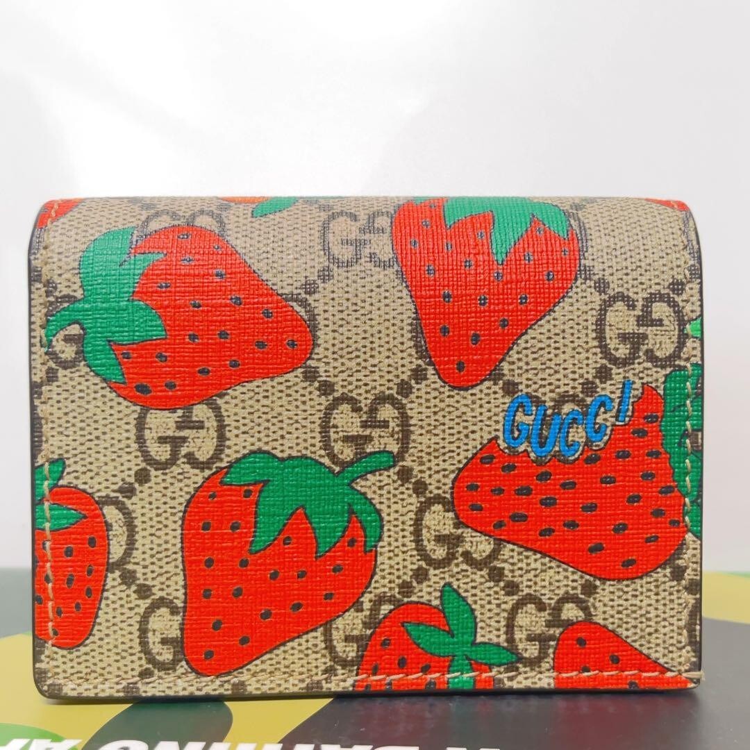 Authentic GUCCI 573839 GZRAT Wallet GG Supreme Strawberry Japan VG