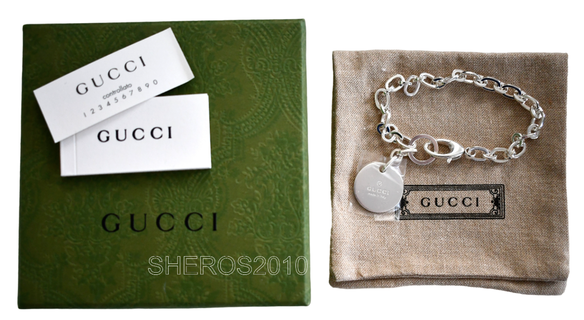 🆕️GUCCI TRADEMARK LOGO .925 STERLING SILVER ROUND TAG CHARM