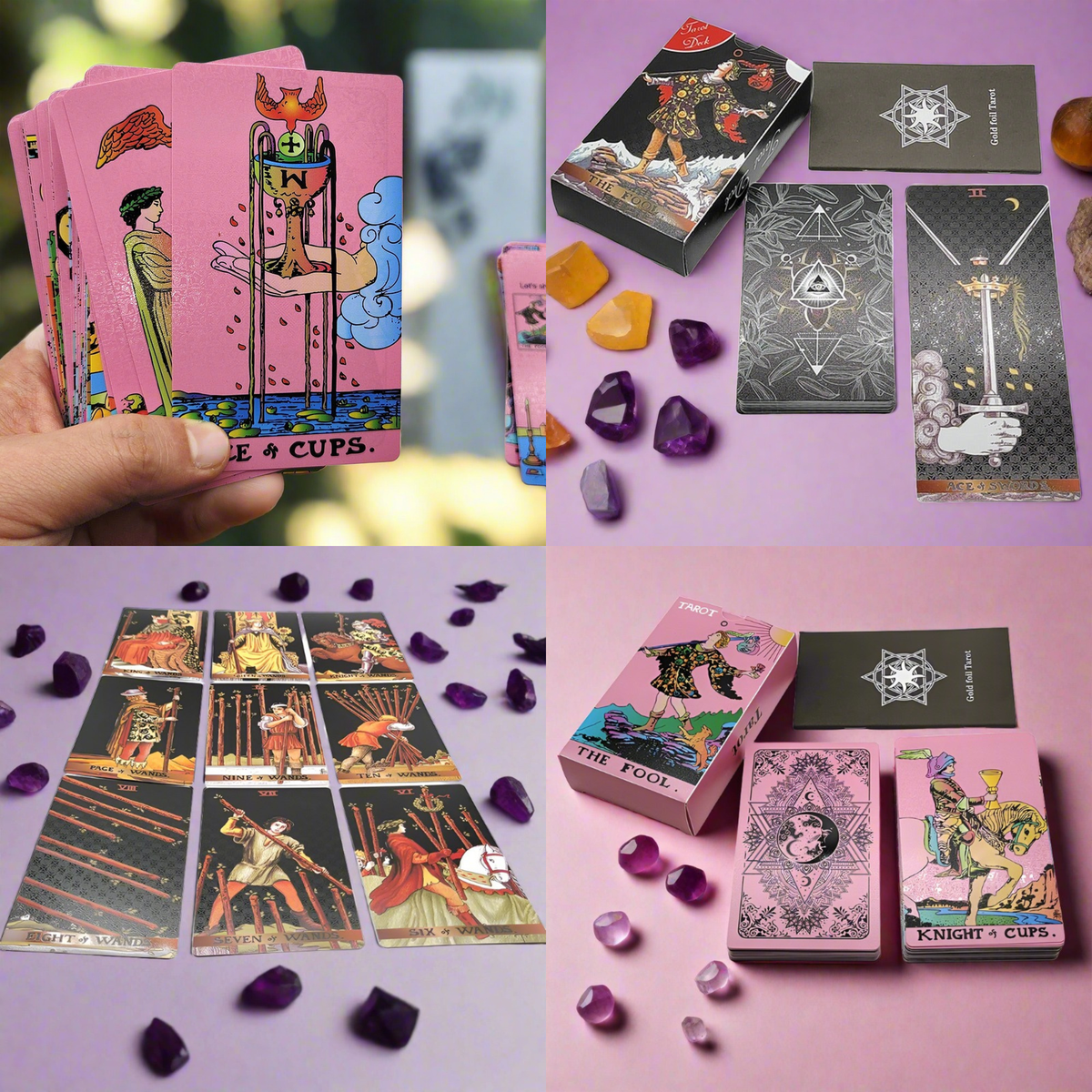 Black Or Pink Gold Foil Tarot Cards Deck, Beginners Guidebook