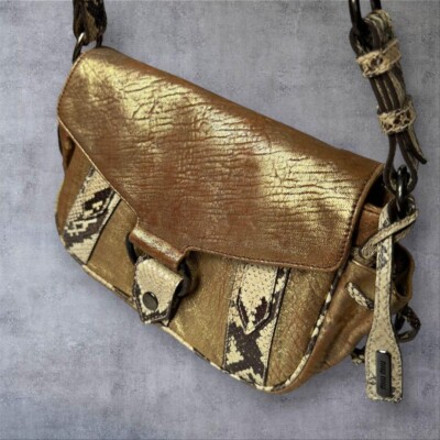 Y2K 00s archive miu miu leather one shoulder bag Beige Gold