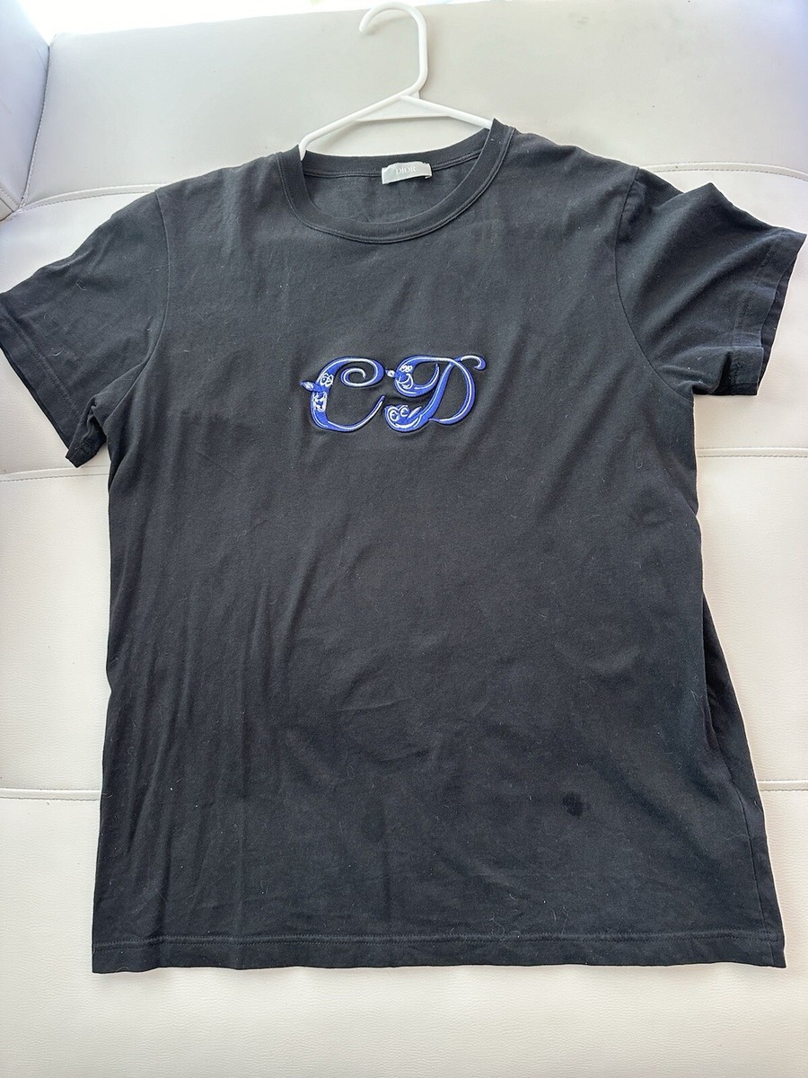 Christian Dior T-Shirt Men's Unisex Black CD Embroidered Logo size