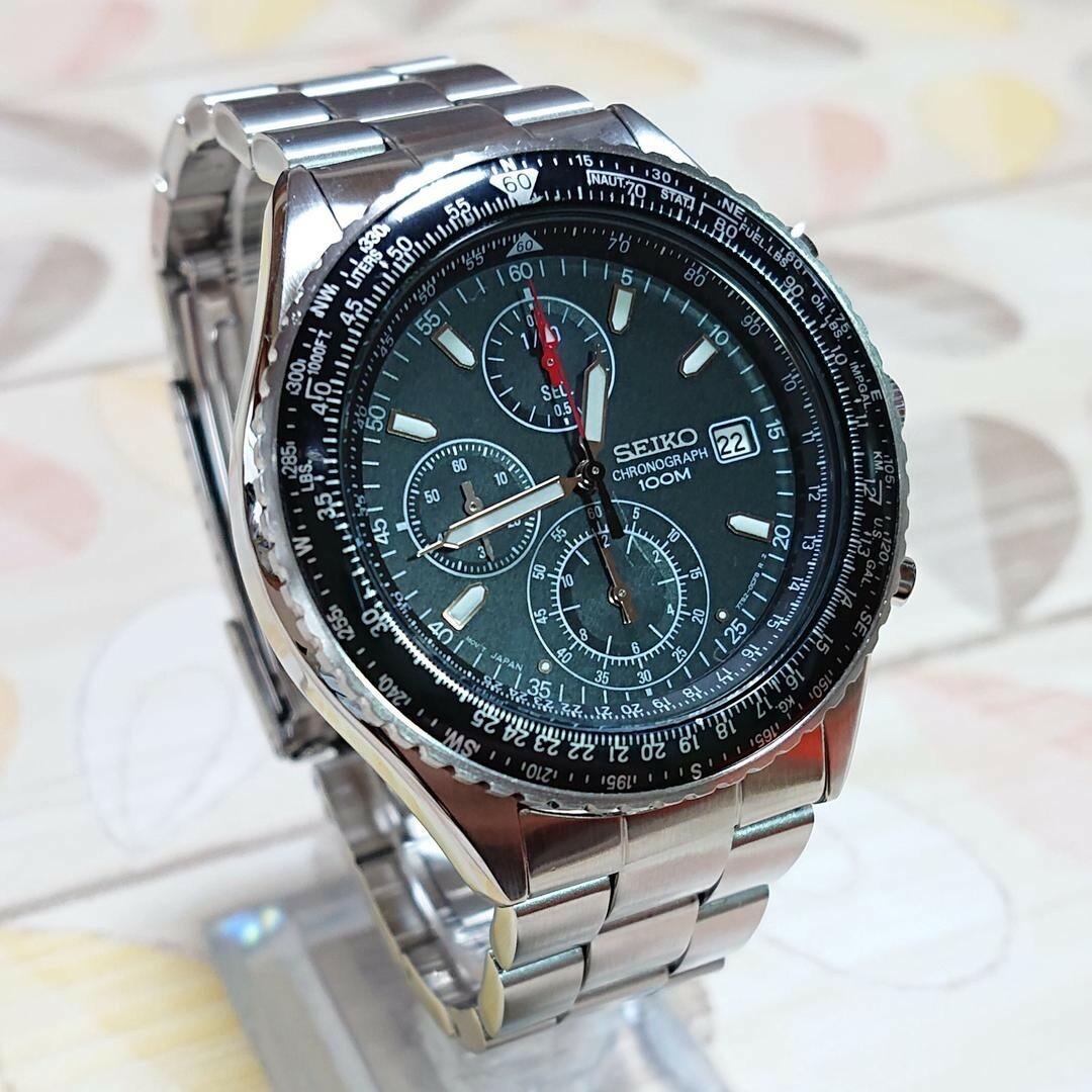 Seiko Flightmaster Pilot 7T92-0CF0 Quartz Chronograph Black Dial