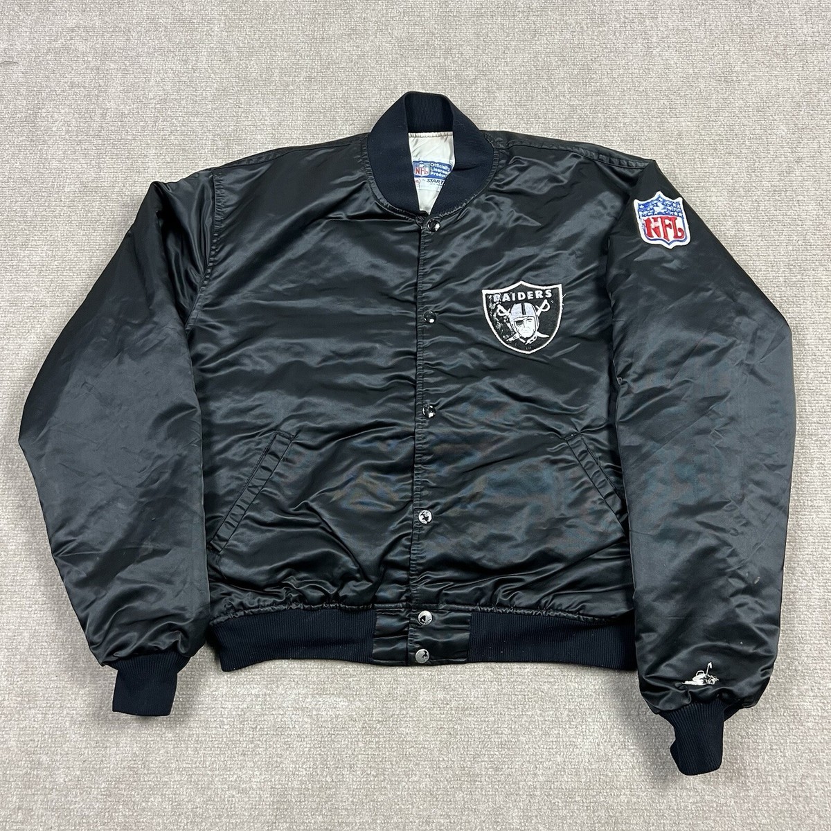 Vintage 90s Starter Oakland Raiders Satin Bomber Jacket Mens XL