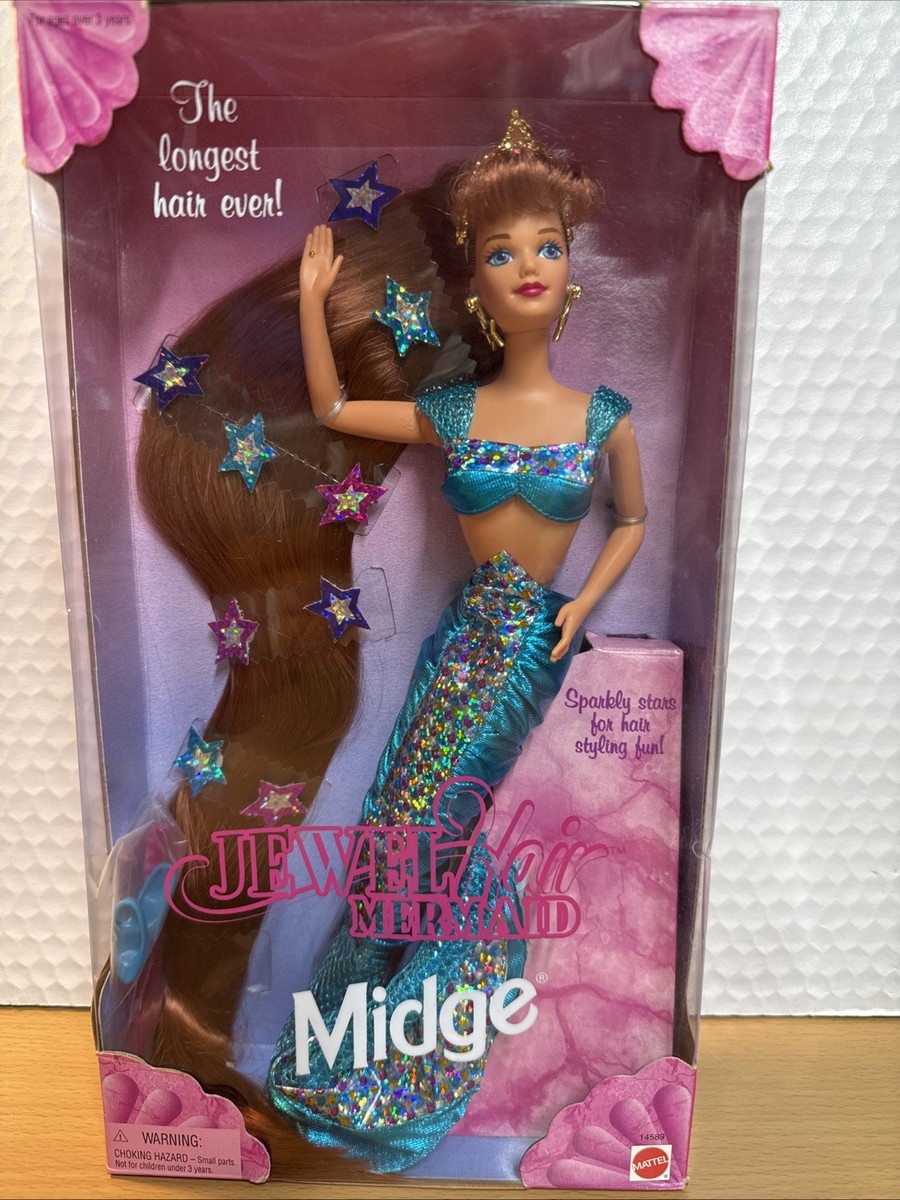 Jewel Hair Mermaid Midge #14589 Mattel 1995 Longest Hair Ever New