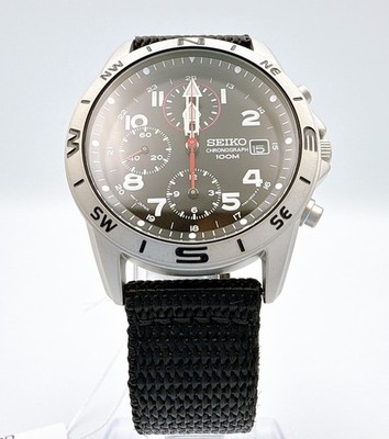 Seiko Military 7T92-0DX0 Chronograph Black Dial Qz Mens Watch JP