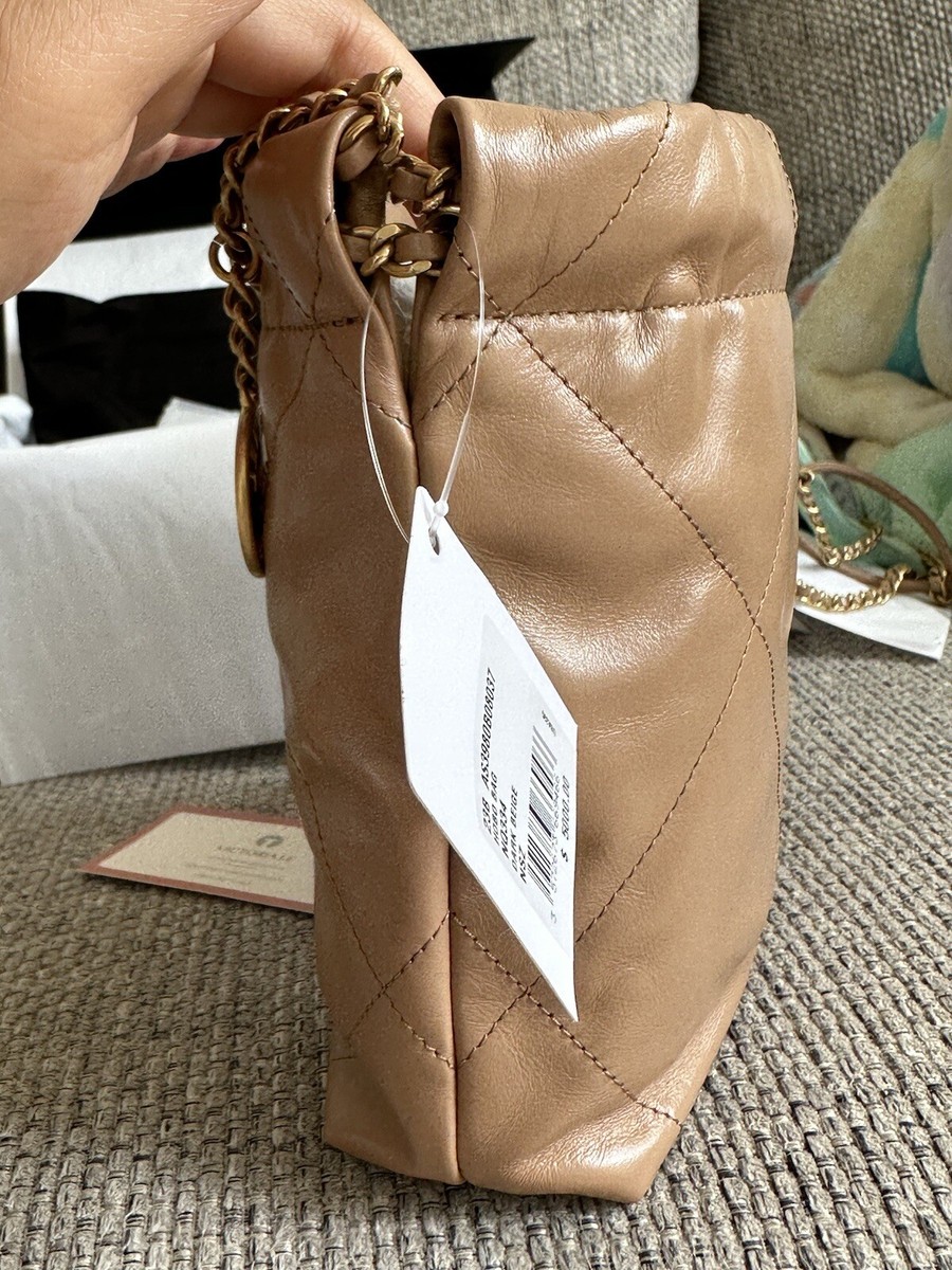 NEW CHANEL 23B Beige Shiny Calfskin Quilted Mini 22 w/ Receipt | eBay