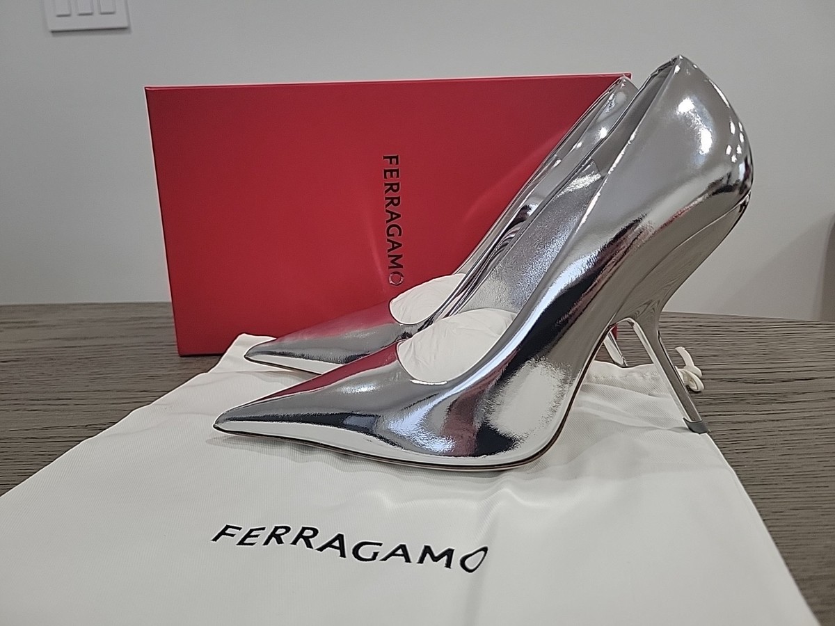 Salvatore Ferragamo Womens EVA X5 Silver Leather 10.5cm Heel Pump