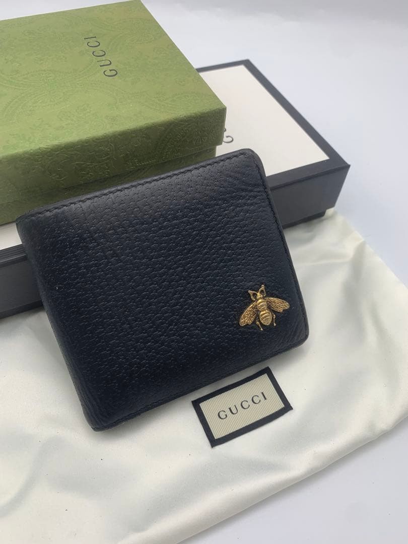 Gucci Bifold Wallet Animalier Bee Black Leather Italy no box very