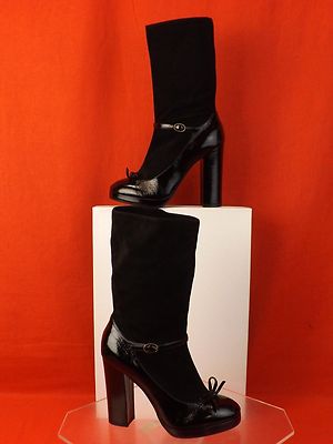 NIB MARC JACOBS BLACK PATENT LEATHER & SUEDE SLOUCH BOW ANKLE