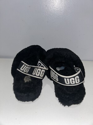 UGG WOMEN'S SUPER FLUFF SLIPPER -OPEN TOE- BLACK– SIZE 6 US – USED