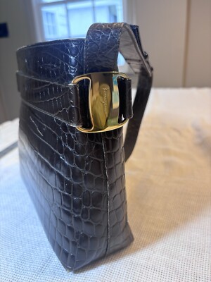 Salvatore Ferragamo Espresso Brown Crocodile Leather Handbag CROC