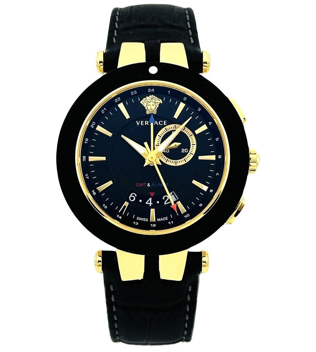 VERSACE 29G7S9D009S009 V-RACE GMT MENS BLACK STRAP & DIAL DATE