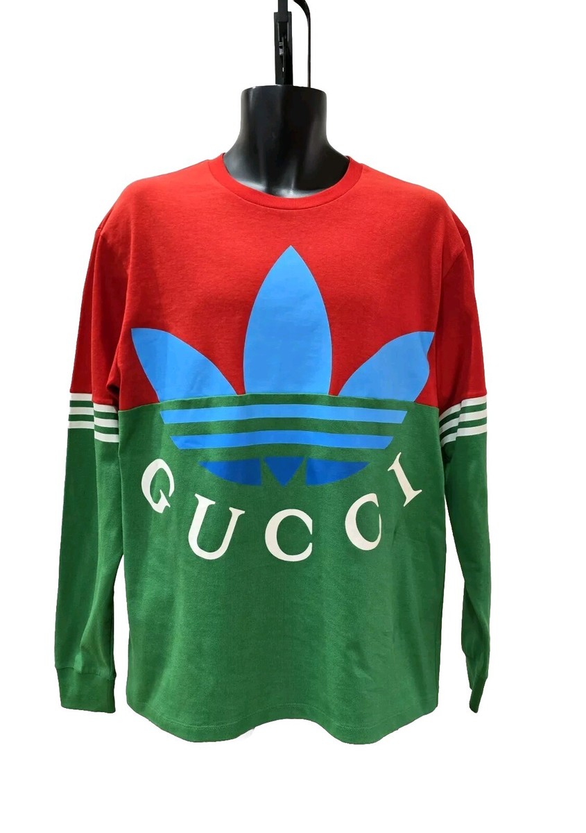 GUCCI x Adidas Red Green Long Sleeve T-Shirt Men's Size M Medium
