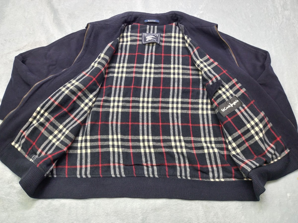 VINTAGE BURBERRY Bomber Jacket Winter Nova Check Men's WOOL Blue