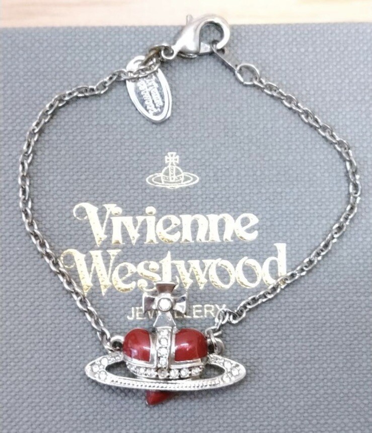 Vivienne Westwood Diamante Heart Bracelet Orb Silver / Red From