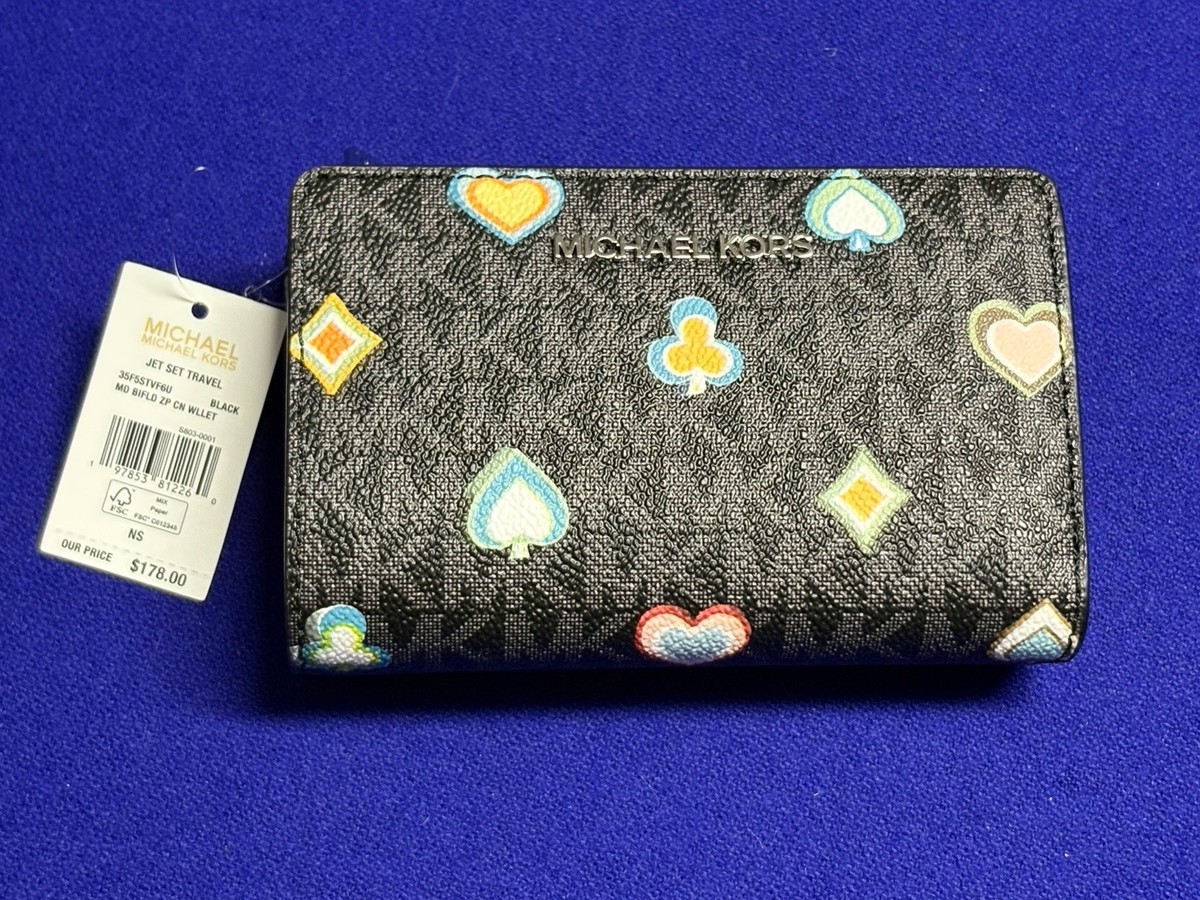 Michael Kors Jet Set Travel Medium Bifold Wallet Black New Las