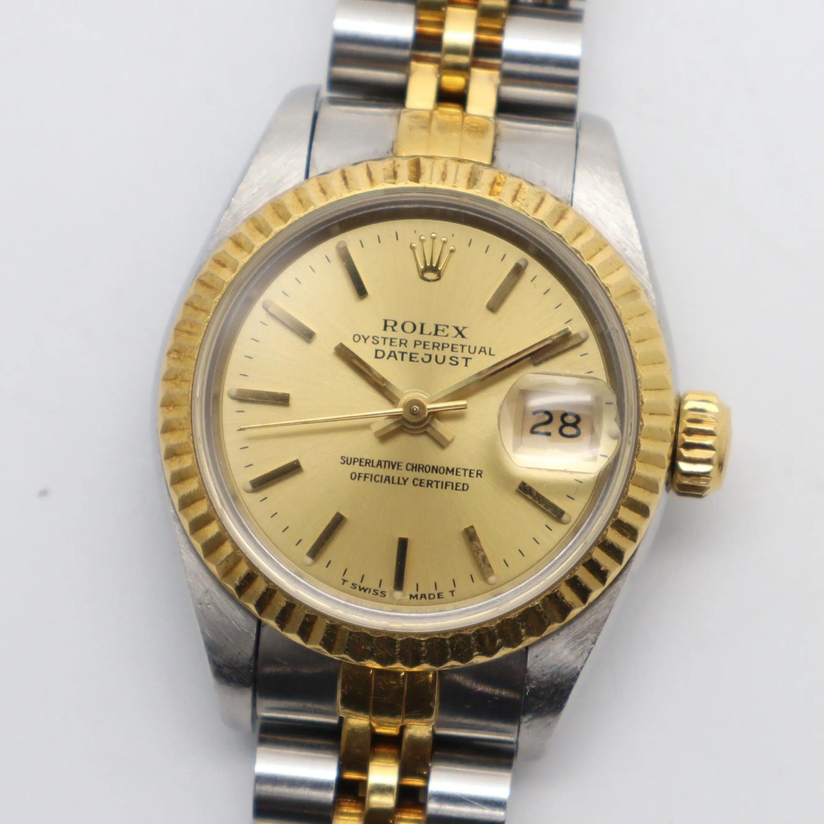 1980s Rolex 69173 Datejust 26mm Ladies 18K Yellow Gold Steel