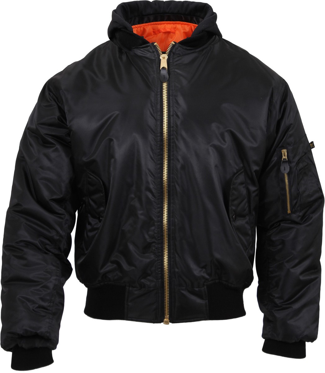 Rothco Black Hooded MA-1 Flight Jacket Reversible Orange Air Force