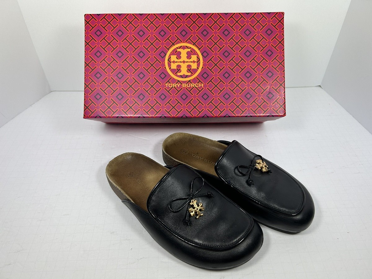 Tory Burch Charm Mules Flat Slip-on Black US Size 7 Genuine