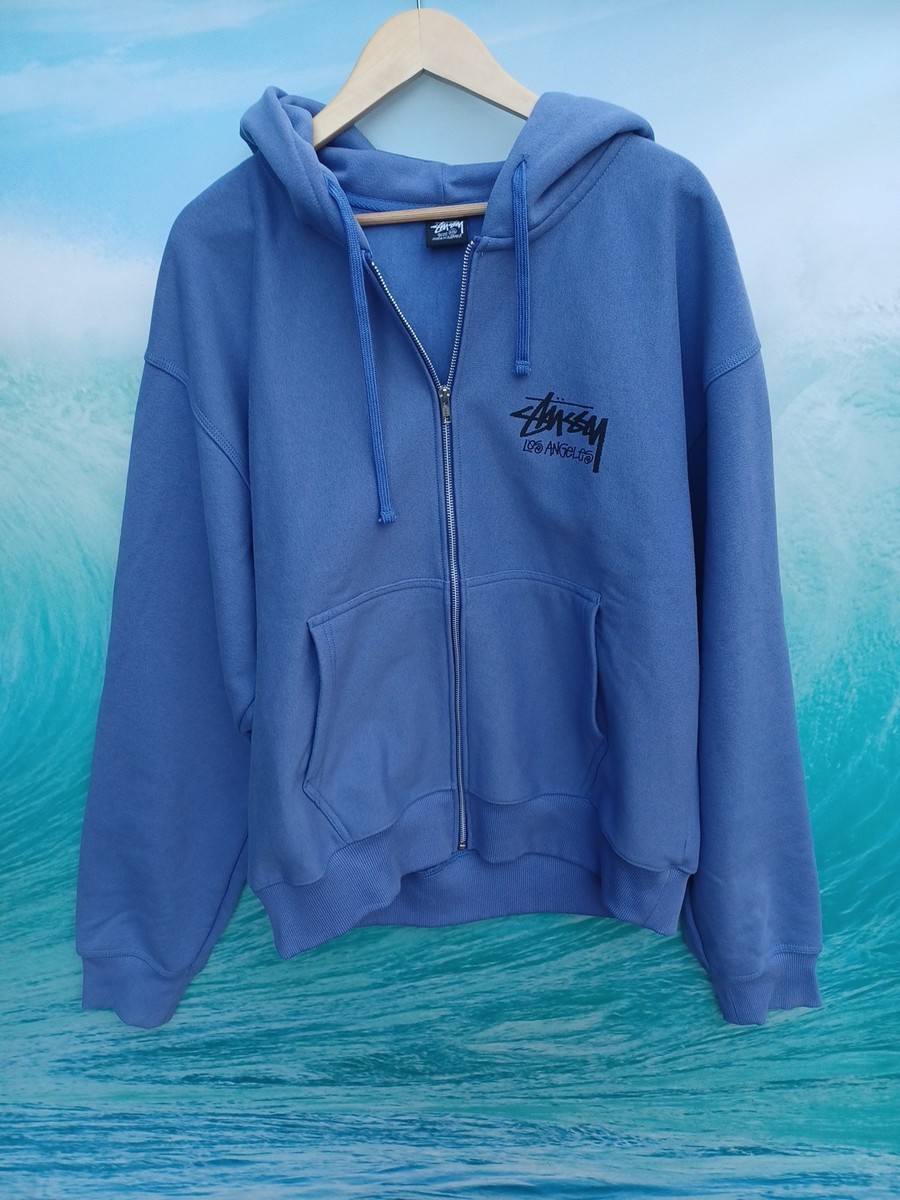 Stussy Zip Stock Los Angeles LA Hoodie XXL Fleece Blue Sweatshirt