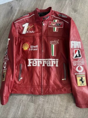Ferrari F1 Racing Red Motorcycle Riding Gear Cowhide Leather Biker