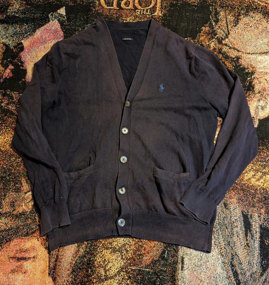 Vintage 90s POLO Ralph Lauren Cotton PONY Cardigan Sweater M Navy