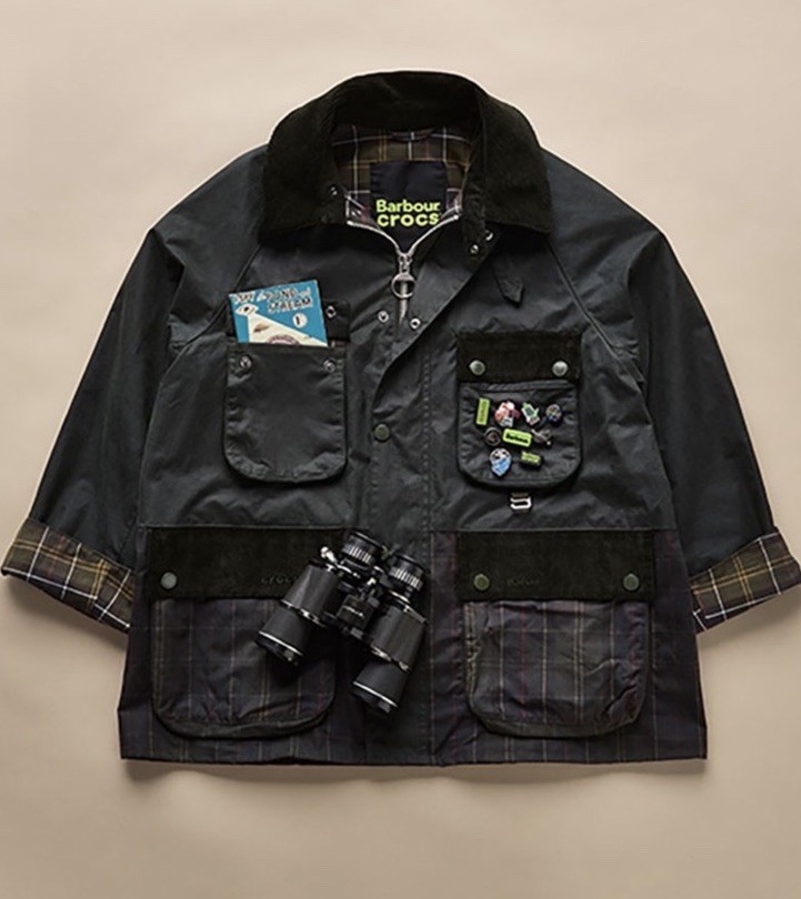 NWT BARBOUR X CROCS SIZE SMALL BEDALE WAX JACKET TARTAN FOREST
