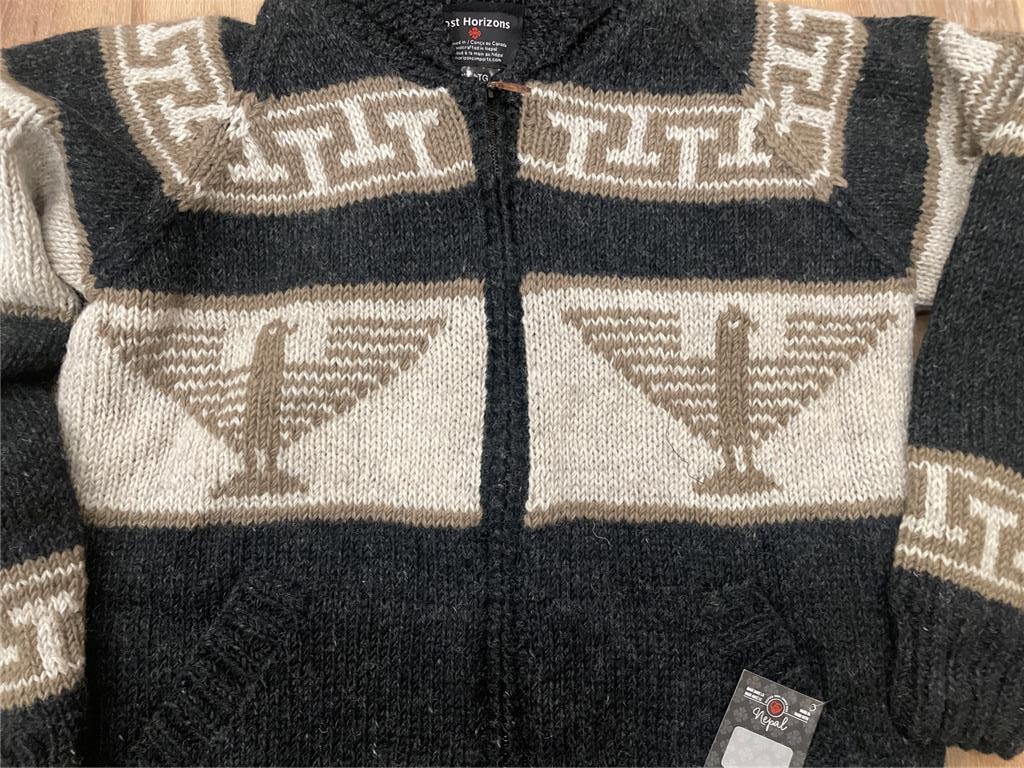 100% Wool Cowichan Jacket Sweater Hand Made In Nepal Lost Horizon