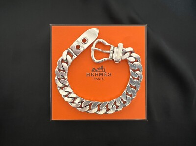 HERMES Vintage Boucle Sellier Sterling Silver Link Bracelet