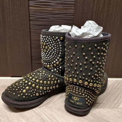 Jimmy Choo x Uggs Collaboration Brown Studded Suede Mandah Boots