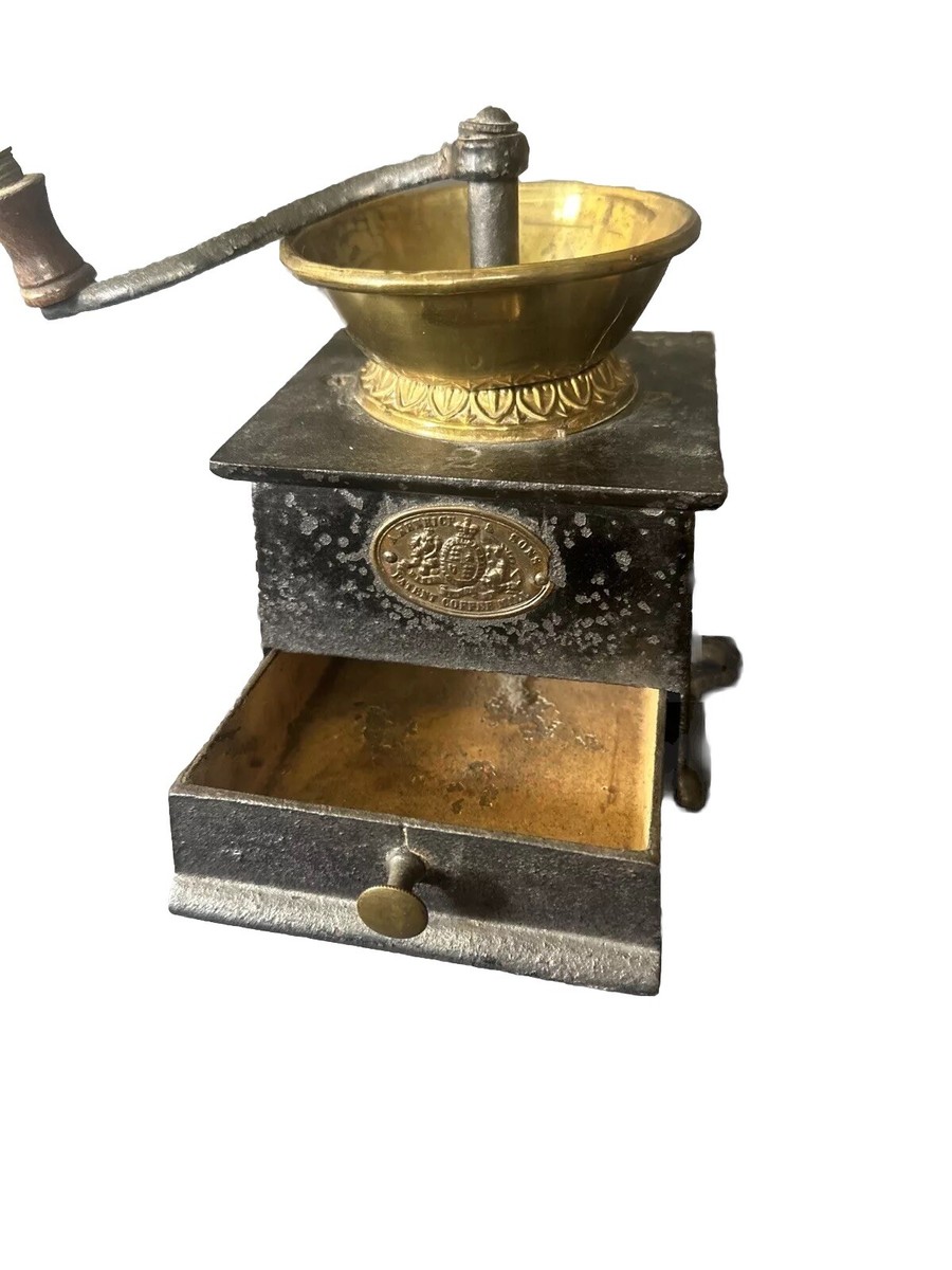 RARE Antique CAST IRON and Brass - A Kenrick & Sons Coffee Mill