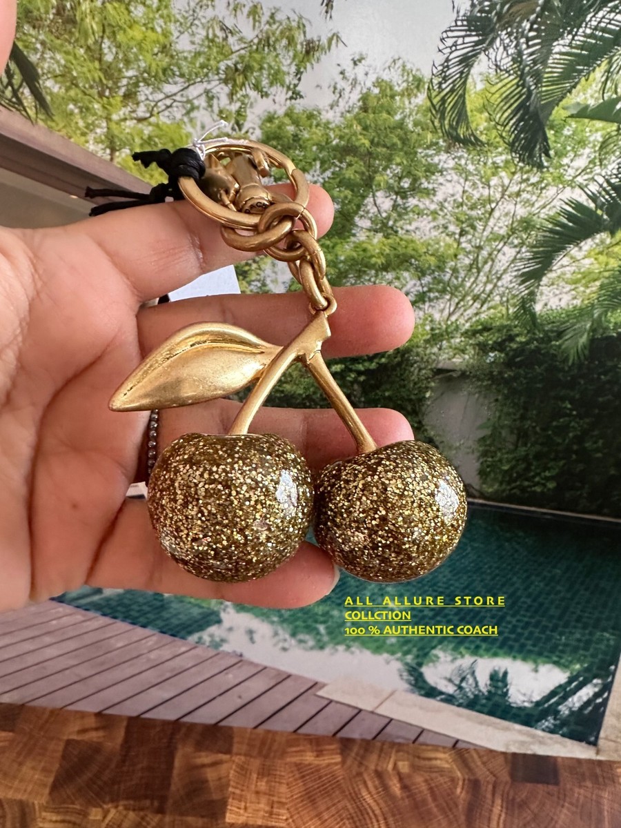 COACH Cherry GOLD SPARKLE Keychain or Bag Charm 77840 Authentic