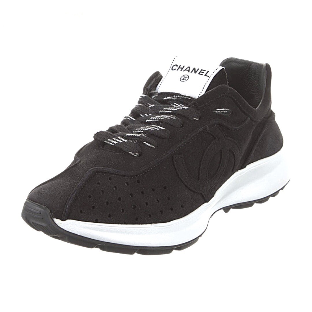 Authentic Chanel Women's Black Suede & Goatskin Leather CC Logo