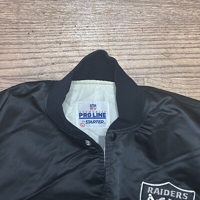 Vintage 1980s Raiders Jacket Large Black Starter Satin NFL Pro