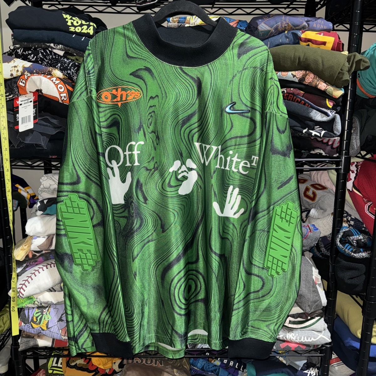 NWT Nike x Off-White All Over Print Kelly Green Soccer Jersey Size