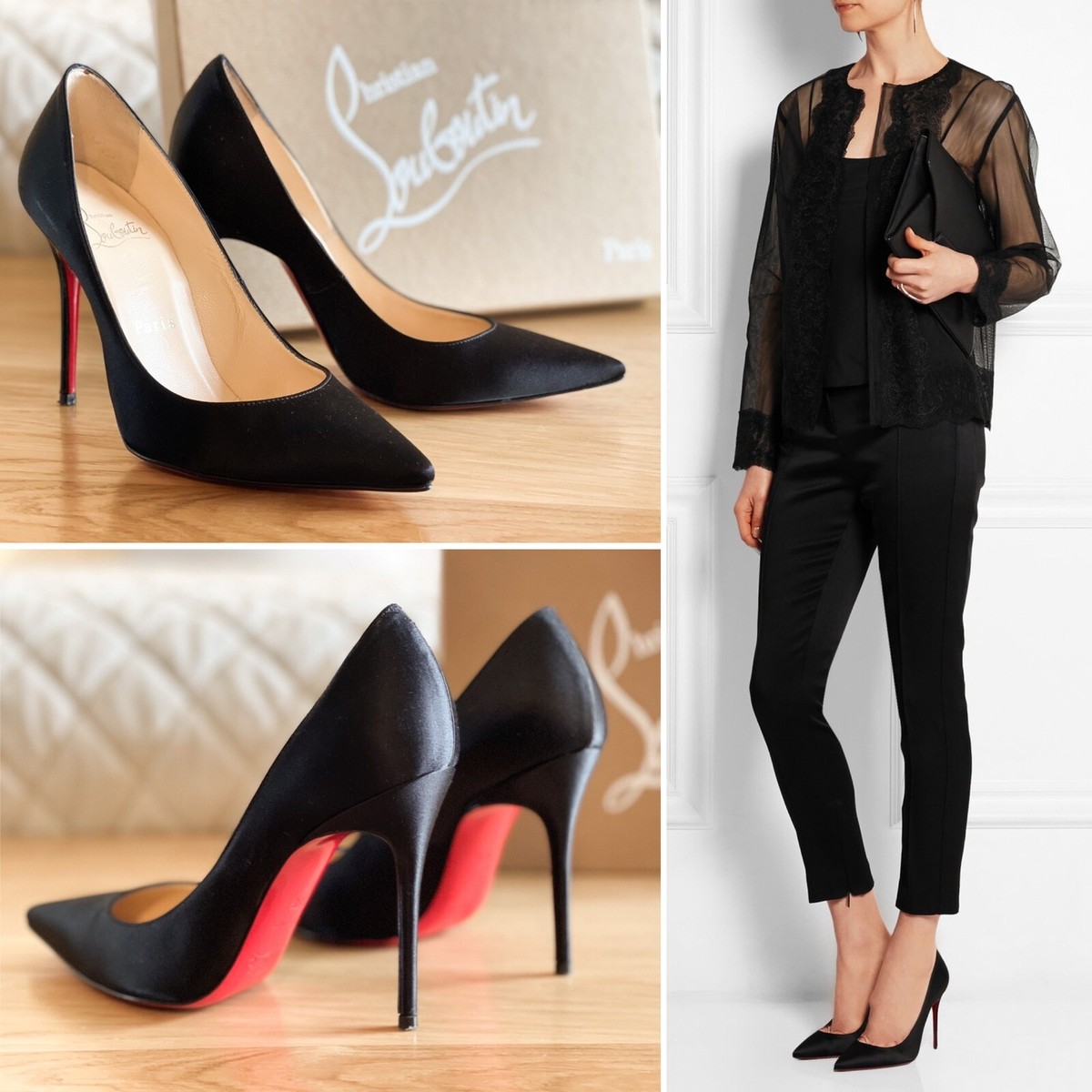 Christian Louboutin Heels Pointed Toe Décolleté 100 Satin Black UK