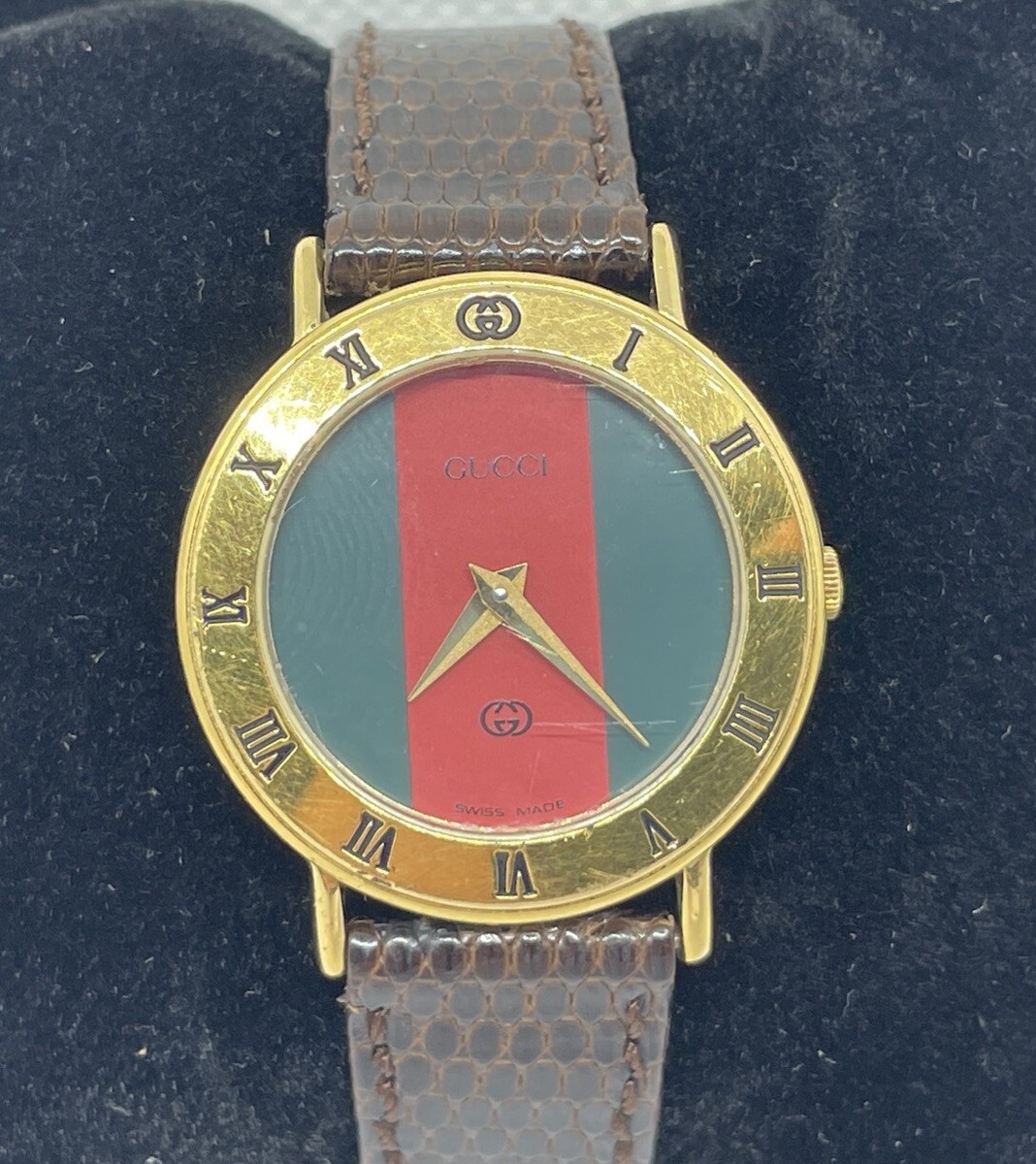 Gucci 3000 L Gold Plated Women's Watch Red/Green Dial Swiss Quartz