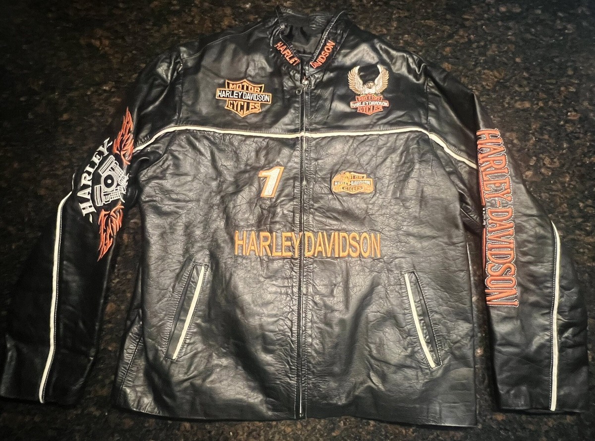 Vintage 90's Harley Davidson Men's Leather Moto Jacket/Embroidered